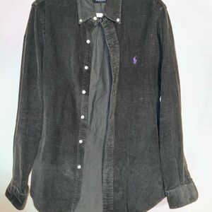 Ralph Lauren Vintage Black Corduroy Shirt with Purple Logo